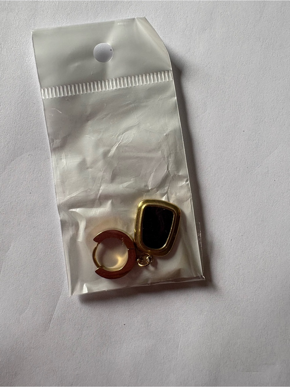 Gold-tone Black Stone Charm Earring
